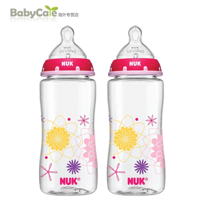 美国NUK PP奶瓶婴儿宽口经宝宝奶瓶防胀气防摔300ml硅胶奶嘴