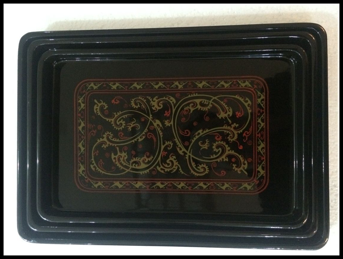 Warring States lacquer plate Rectangular 3 sets of plates Han Dynasty Lacquerware Costume drama film and television wedding props model room tea plate