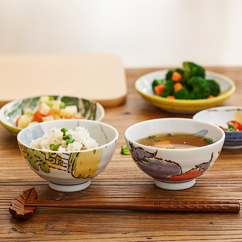 Japan imports ceramic bowl, lovely vegetables under the glaze color household Japanese eat rice bowl and wind small bowl of rice bowls move