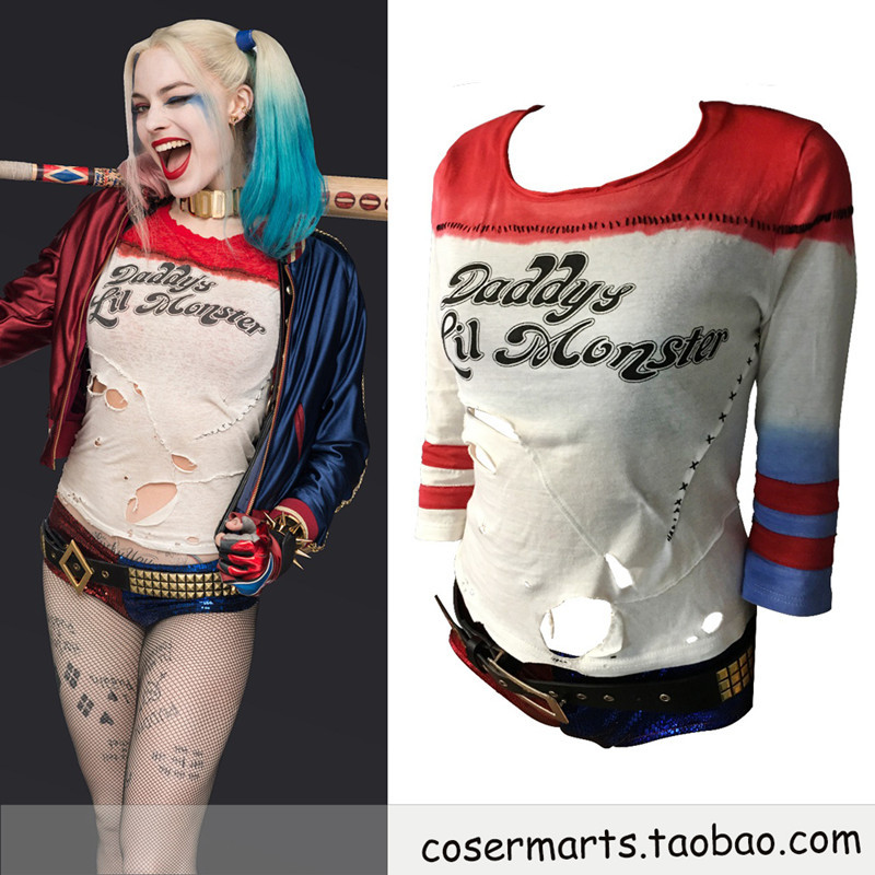 Harley Quinn Cosplay Horror Costume Suicide Squad Wig X Special Forces Harley Quinn Same Style T-Shirt Women's Adult Set