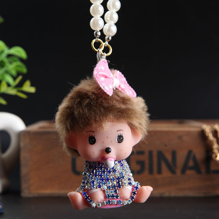 爱车之家 高档汽车挂件 镶钻蒙奇奇挂件 后视镜挂饰 珍珠链车饰品