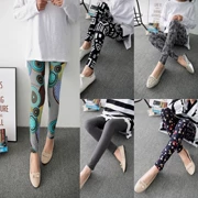 Quần legging xuân hè được vẽ bằng mực vẽ graffiti chín điểm quần dài cỡ lớn mặc quần thun mỏng - Quần tây thường