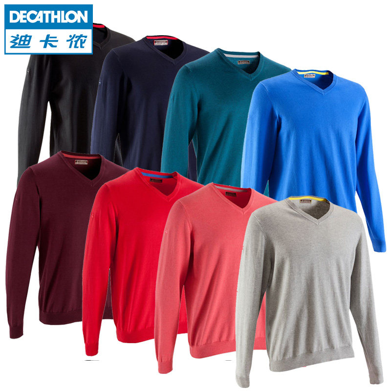 迪卡侬 针织衫男 早秋商务V领全棉纯色套头衫休闲轻薄保暖 INESIS