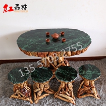 Root carved tea table panel marble solid wood tea table root carved tea table cuckoo root tea table tree root furniture