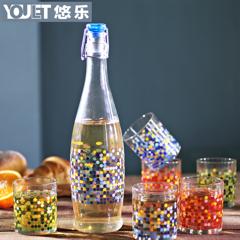 youlet di gao Italy import printed glass water glass milk bottle beer juice drinks gift set group