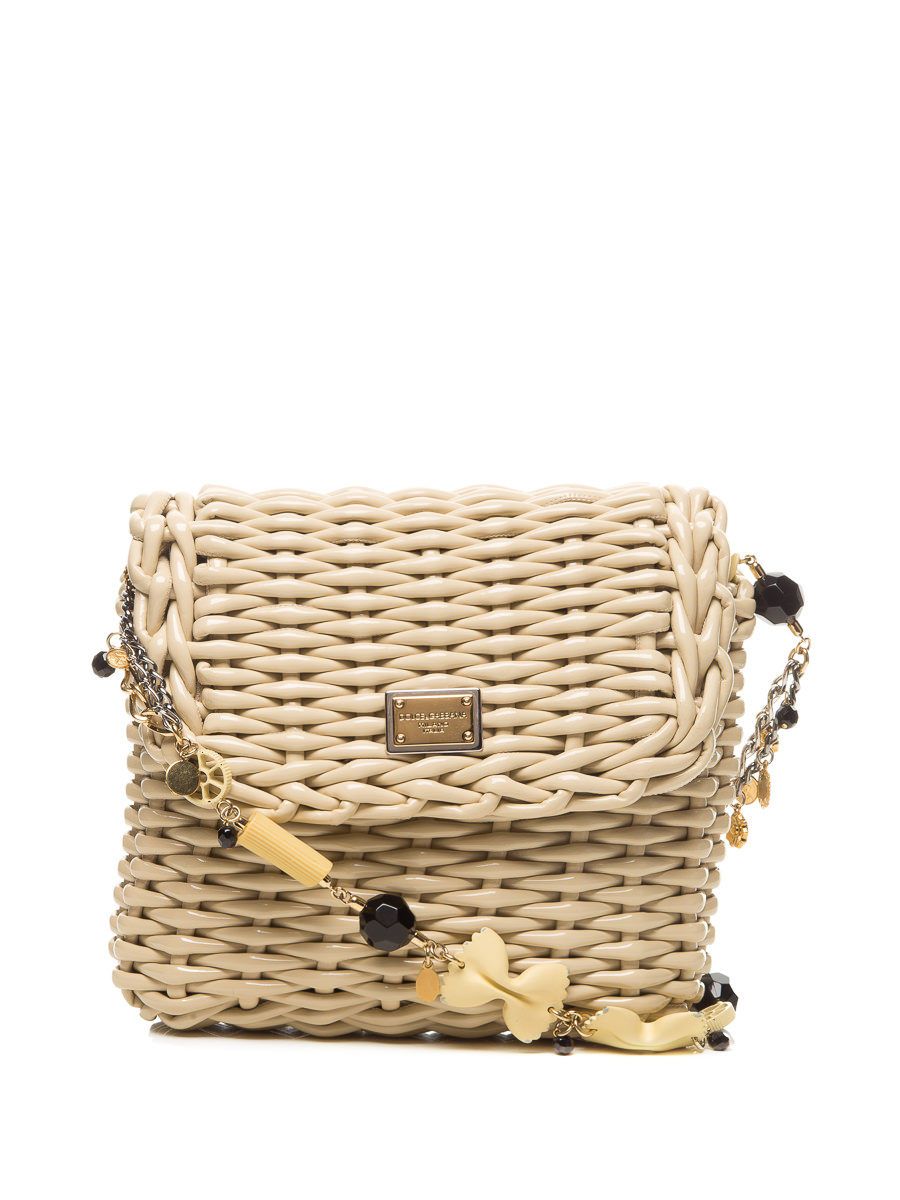 Dolce&Gabbana 米色粗编织纹翻盖珠链小包