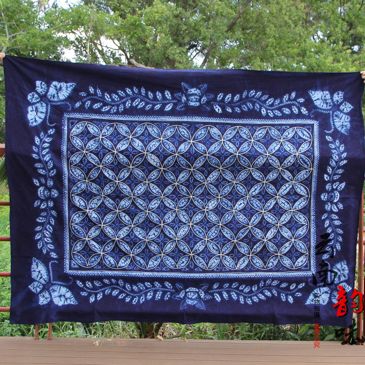 Large haircut Dyeing Decoration Cloth Blue Handmade Zstained Table Cloth Table Cloth Hanging Cloth 1 9 * 1 4 m Table cloth