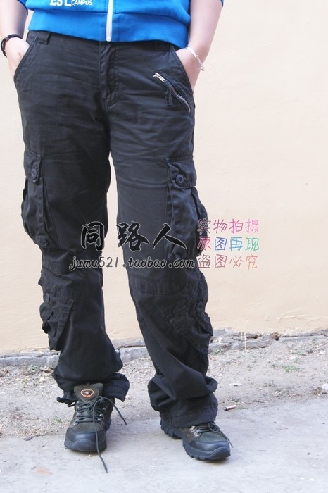 Summer women's overalls, women's color pants, hip-hop pants, casual pants, trousers, couple pants, multi-pocket pants, black real shot