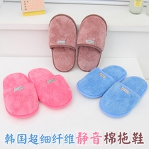South Korea imported silent cotton slippers soft bottom autumn and winter home shoes indoor floor towing female couple fur fur slipper slippers
