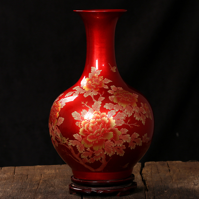 Jingdezhen ceramic vases, crystal glaze peony modern wedding gifts home sitting room place classic arts and crafts