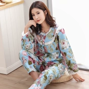 Bộ đồ ngủ bằng vải cotton cho phụ nữ tay dài mùa xuân và mùa hè mỏng mảnh áo len dệt kim trung niên mẹ đặt bông dịch vụ nhà - Giống cái