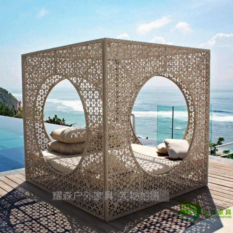 Outdoor deck bed leisure rattan swimming pool resort beach deck bed sofa creative courtyard hotel balcony rattan chair