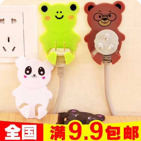 Creative Cartoon Animal Powerful Adhesive Appliance Plug Hook 2 Mounted Traceless Wall-mounted Slime Hook Socket containing shelf