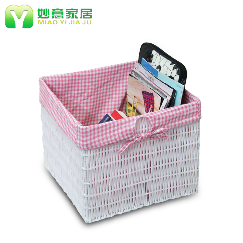Wonderful home pastoral pink storage basket rattan square storage basket large clothing storage storage basket plastic