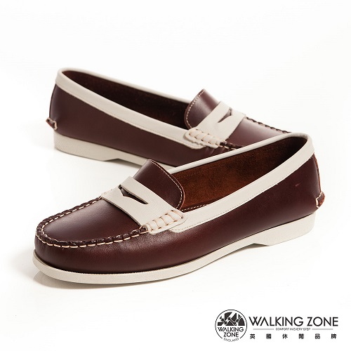 WALKING ZONE 都会真皮简约休闲莫卡辛鞋-咖台湾官网直邮进口