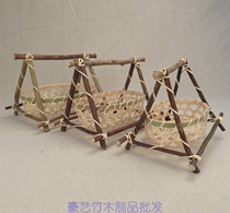 Handmade bamboo and wood flower basket Bamboo basket Fruit basket Storage flower basket flower arrangement Flower arrangement wooden dry flower basket