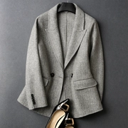 Xi huyện hai mặt cashmere áo khoác ngắn nữ mẫu chec nhỏ phù hợp với kẻ sọc phù hợp với áo khoác hai mặt phù hợp với nữ