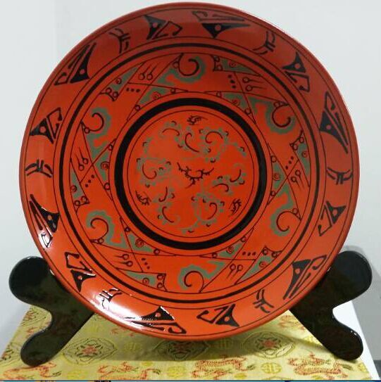 Fuzhou Featured Sanbao 17CM Maimitation Ancient Culture Detire Lacquered Ware Red Lacquer Pan Swing Piece Celebration Foreign Moving Gift