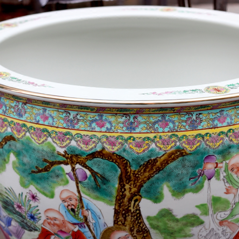 Jingdezhen ceramic goldfish bowl hand - made the fairy party figure the tortoise fish basin water lily cylinder home garden furnishing articles