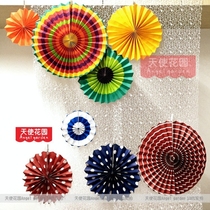 Air hanging paper fan kindergarten corridor classroom around the city decoration colorful wave spot fan flower decoration