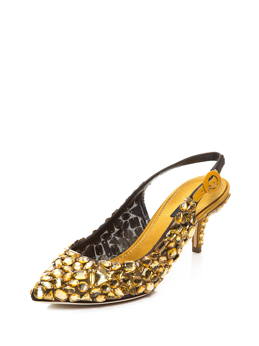 Dolce&Gabbana 金色钻面尖头露跟低跟鞋