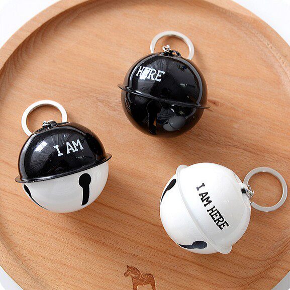 South Korea stationery simple wind black and white with metal extra large bell giant bell key ring green one square