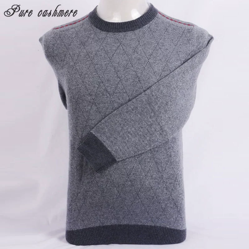 Tinh tế Nội Mông mùa thu và mùa đông dày tinh khiết áo len cashmere nam trưởng thành thời trang trung niên giản dị áo len lỏng B446 - Áo len Cashmere