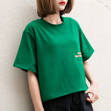  Летняя зеленая футболка, 2018, в корейском стиле, свободный крой, кру