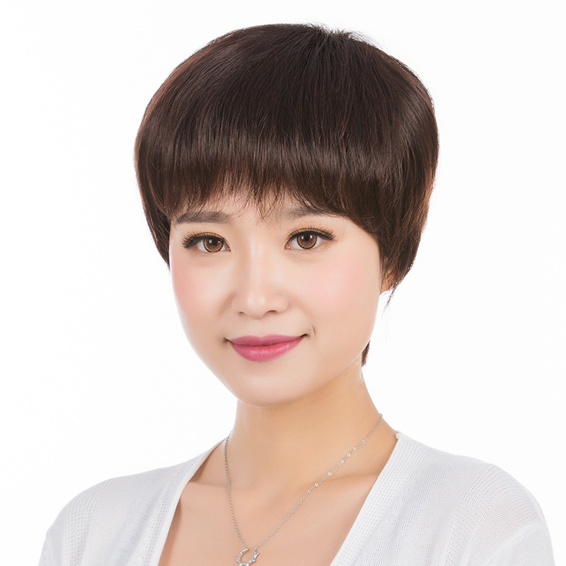 一枝花气质假发中老年真发女短发女式发型短直发自然妈妈假发套