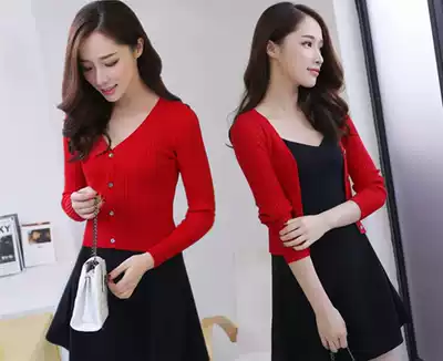 Summer knit women's striped cardigan jacket spring and autumn thin ultra-short high-waisted long-sleeved vneck sweater shawl jacket