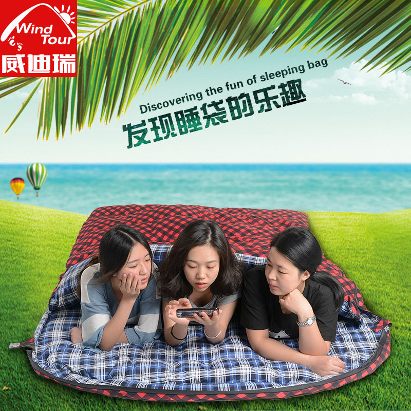 Outdoor couple Adult four seasons indoor travel thickened warm camping camping dirty autumn and winter double sleeping bag