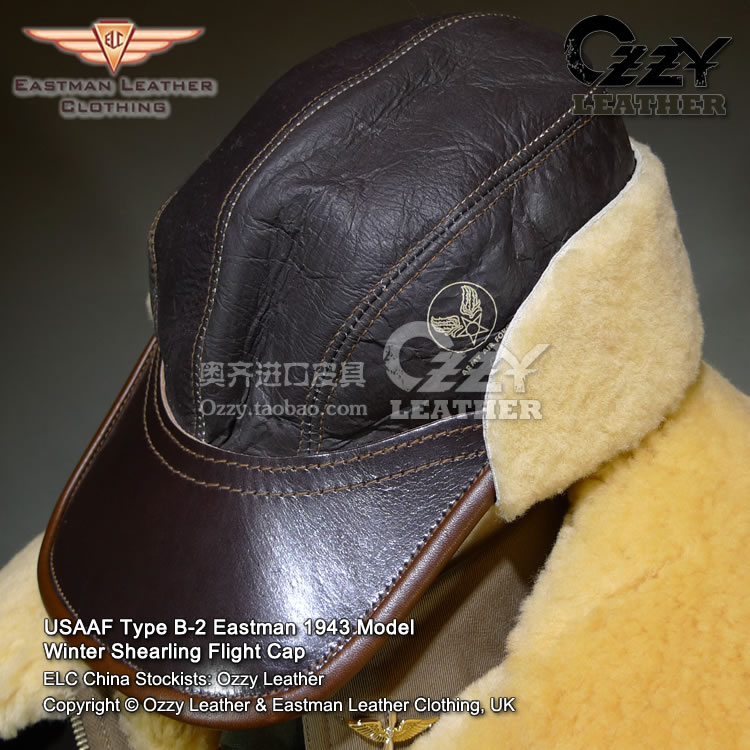 EASTMAN China agent ★ US Air Force B-2 fur integrated flying leather hat UK manufactured