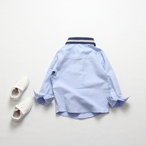 Spring style College Wind Children boy among children pure cotton shirt clear and smooth knit collar blue full cotton long sleeve shirt lining