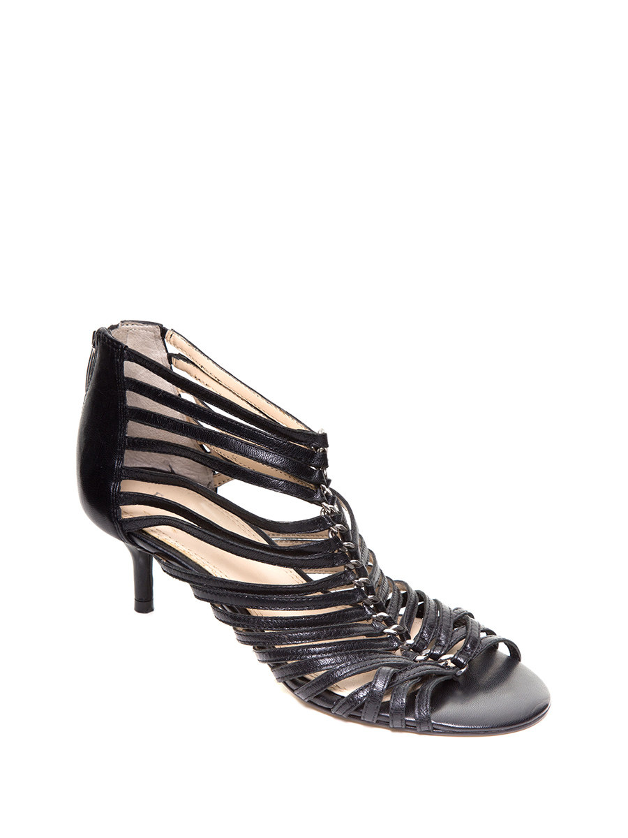 ENZO ANGIOLINI 黑色多带造型后拉链低跟鞋