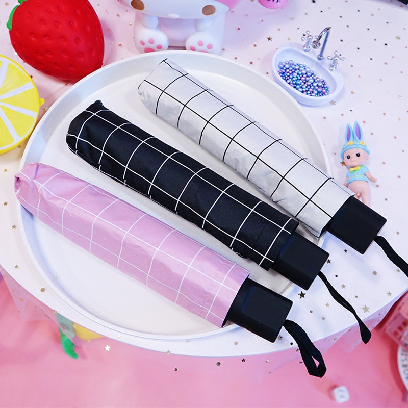Small fresh grid umbrella stacked female Korean Sen system INS sunny rain umbrella shade sun protection UV