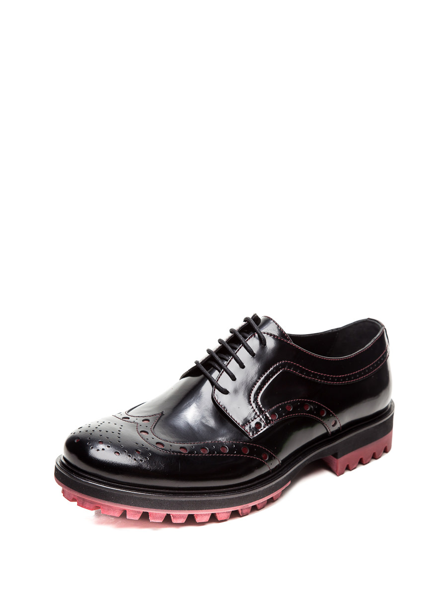 黑粉拼色厚底布洛克鞋