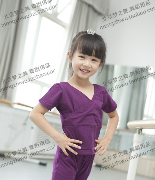 Gold Medal Seller Dreams Dance Summer Children China Dance Latin Folk Dance Ballet Body Suit Short Sleeve Front Cross Blouse