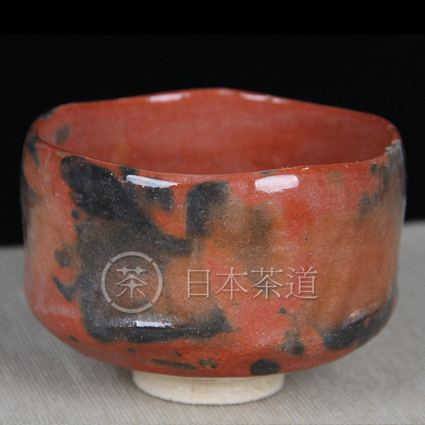 O Japanese tea bowl, music tea bowl, red music burning, the most primitive burning method, shiny and full, old tea bowl