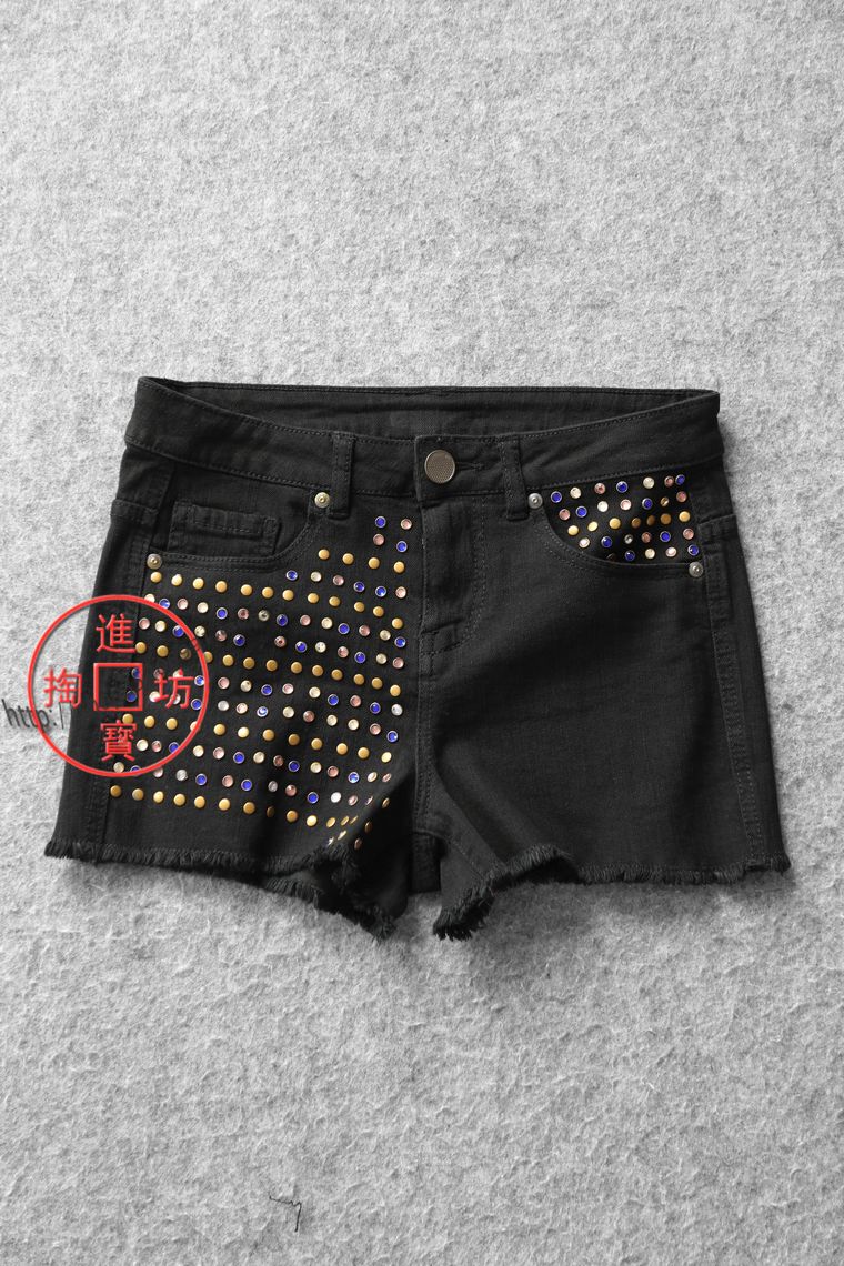 188A 0823 t Fashion European and American Style rivet gem bronzed with high waist type wool-side shorts