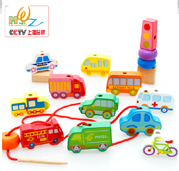 Baby Large Number of digital traffic beads wearing beads Building Blocks Children Threading Early Education Puzzle Wooden Toys 1-3 years old