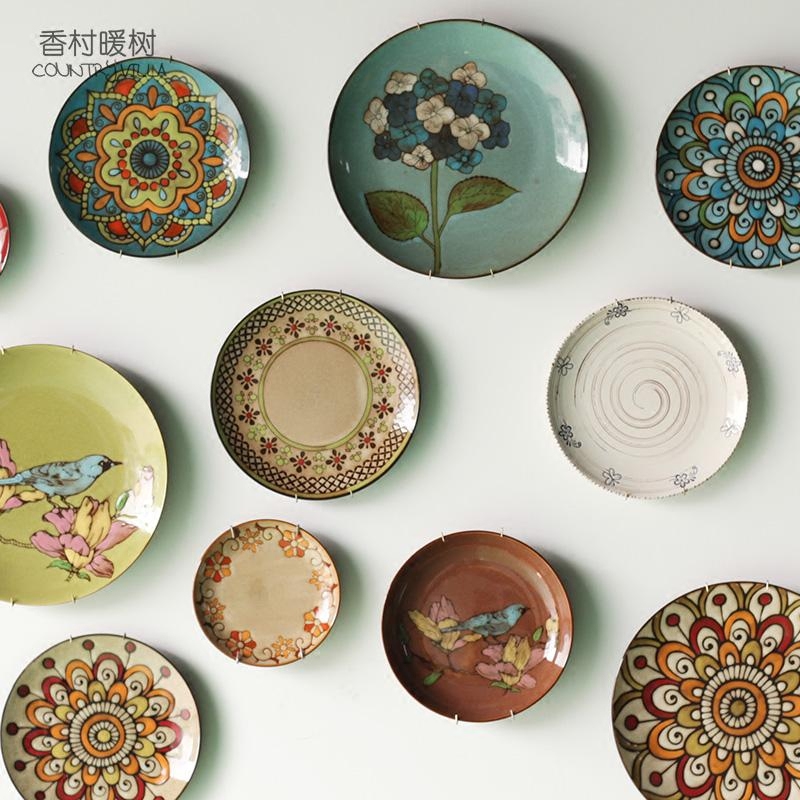 European-Style Pastoral Retro Painted Display Plate, Hanging Plate, Dish Plate, Tv Background Wall Decoration, Restaurant Decorative Plate with Hanging Rack