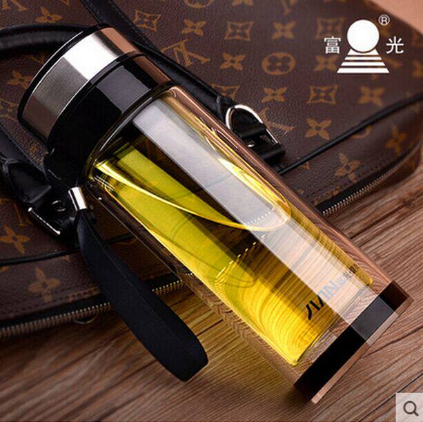 Rich Light Crystal Glass Cup Double layer with lid Anti-leakage portable filter Man Tirope water glass Business Gift Cup