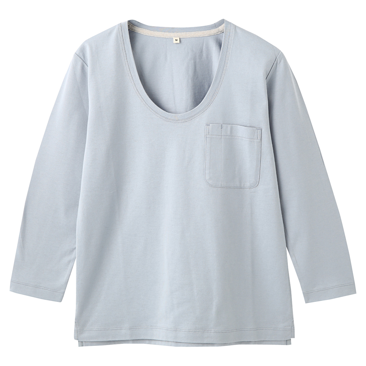 无印良品MUJI 女式 细棉纱天竺U领七分袖T恤