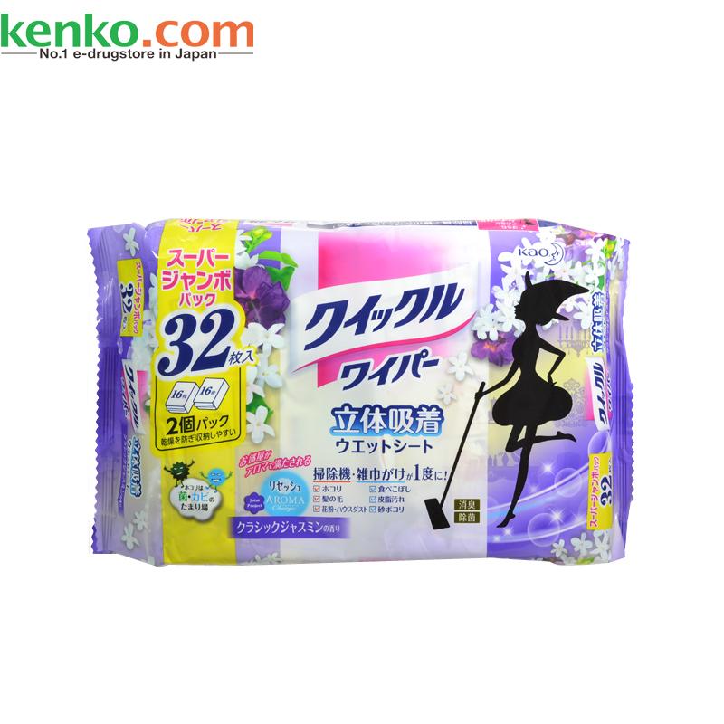 日本直邮 KAO/花王Quickle立体吸着除尘拖把替换湿纸巾茉莉香32枚