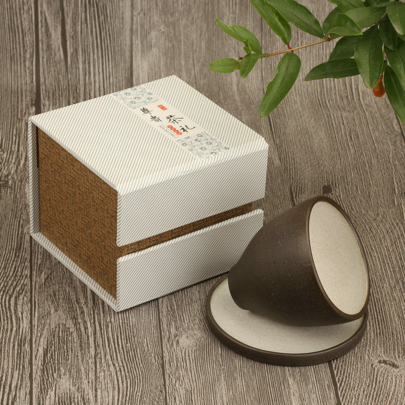 Hand-made purple sand rough pottery personal cup Zen ceramic imitation Hagi ware Gift box tea cup Large tea cup Weiyang bamboo tea