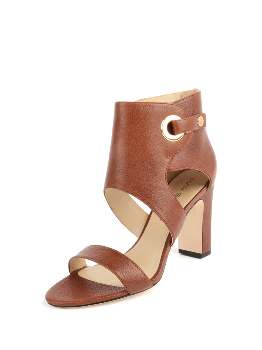 Via Spiga 棕色襻带镂空饰包踝粗跟鞋