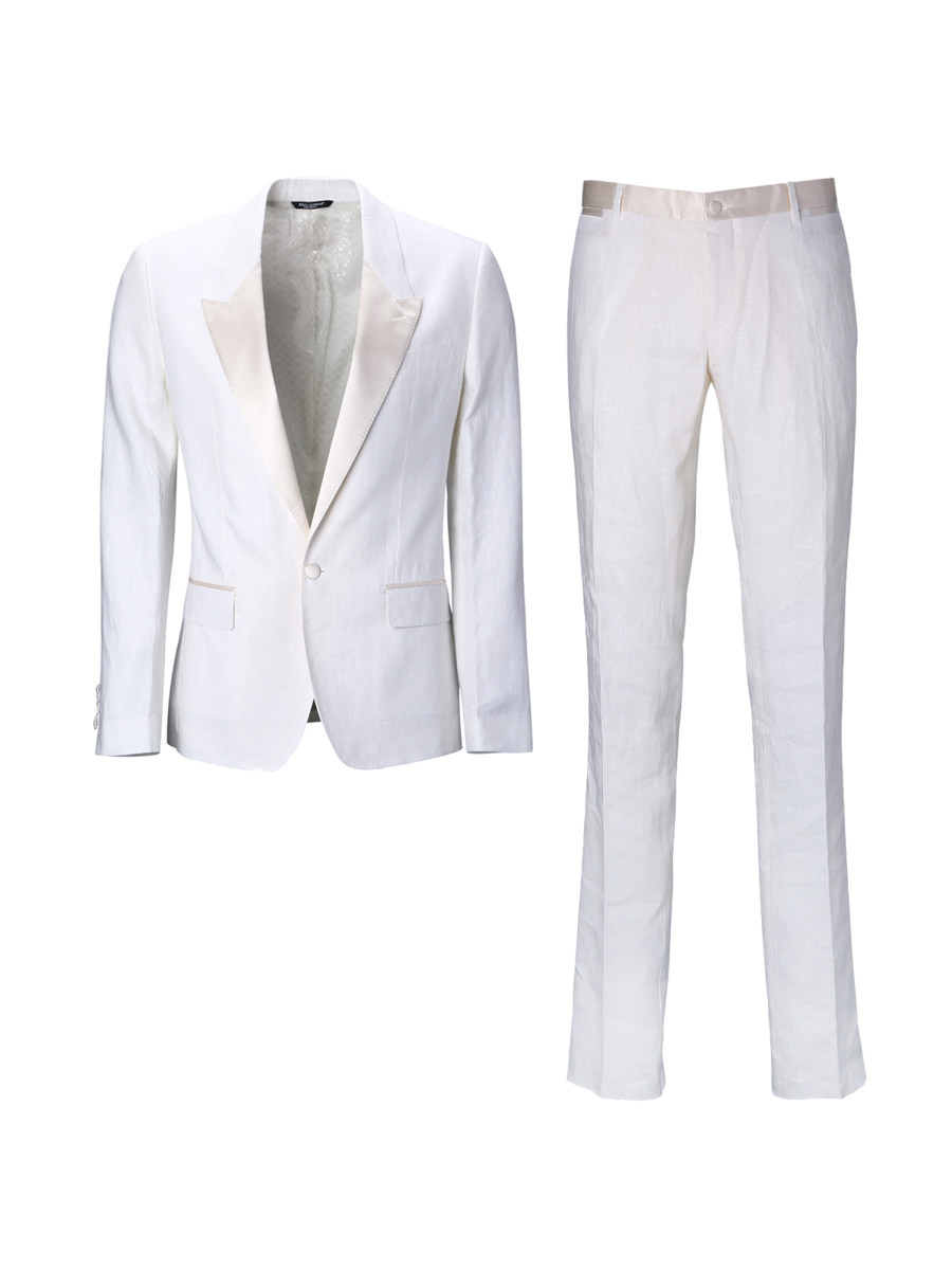 Dolce&Gabbana 白色拼接枪驳领一粒扣西服套装