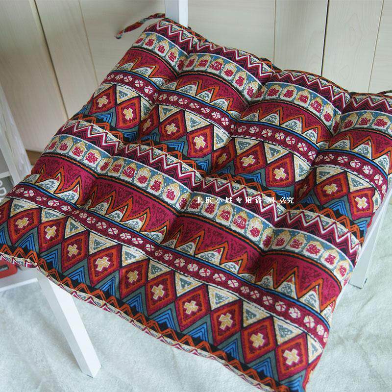 Retro ethnic style tie dining table and chair cushion Bohemian cotton linen warm chair cushion tatami mat can be customized