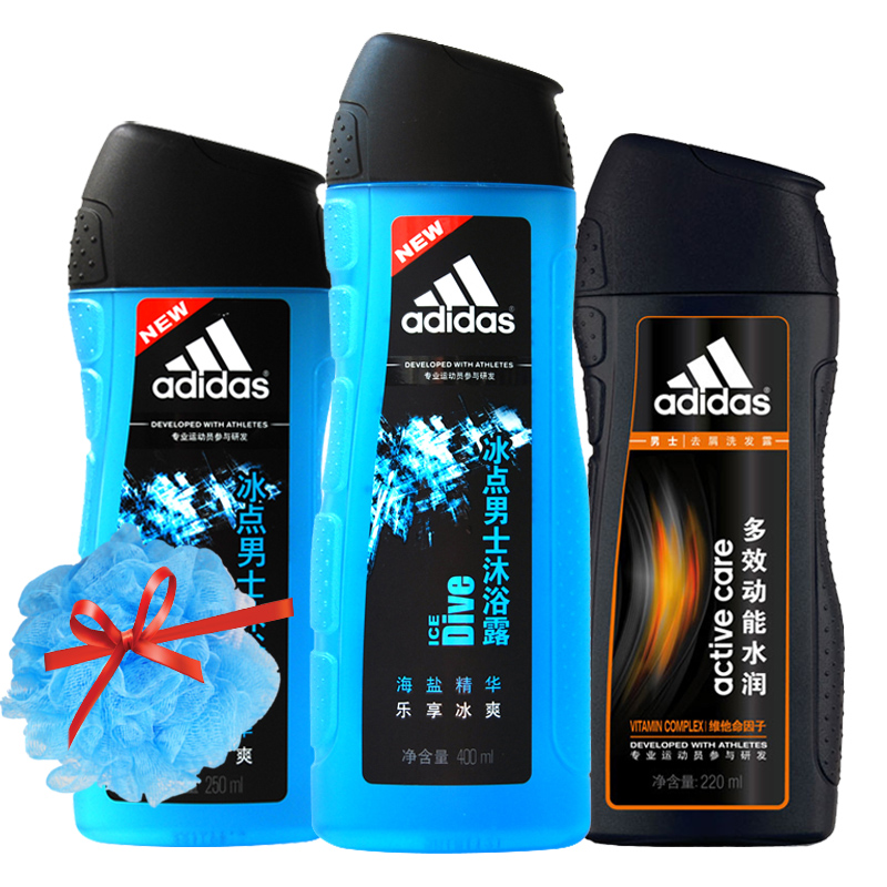 【送250ml】阿迪达斯男士沐浴露冰点400ml+多效洗发水220ml 包邮