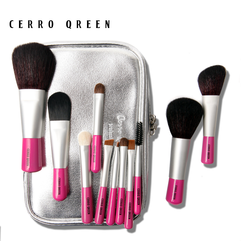 彩妆品牌cerro qreen迷你装玫红柄 化妆刷套刷【送刷包】